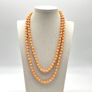 Vintage Orange Necklace with White Accent Beads, Long Layering Necklace‎